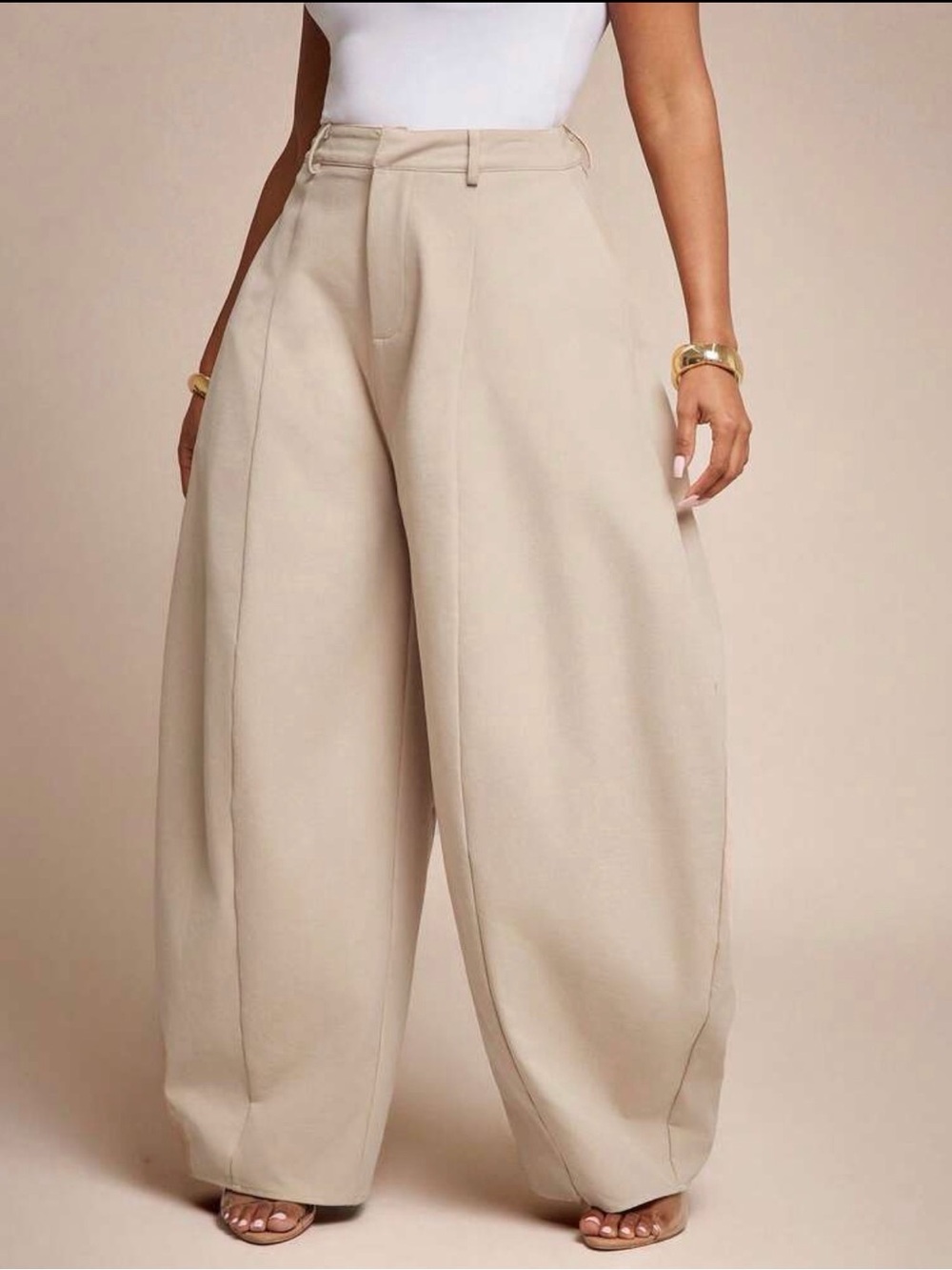 SHEIN Beige Wide-Leg High-Rise Palazzo Pants